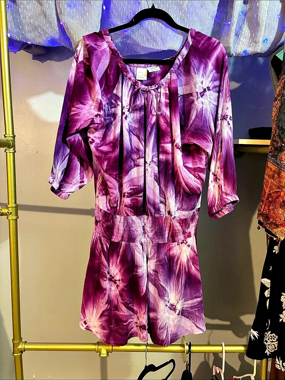 Roaman's Tie-Dye Romper in Purple & Pink Size 1X